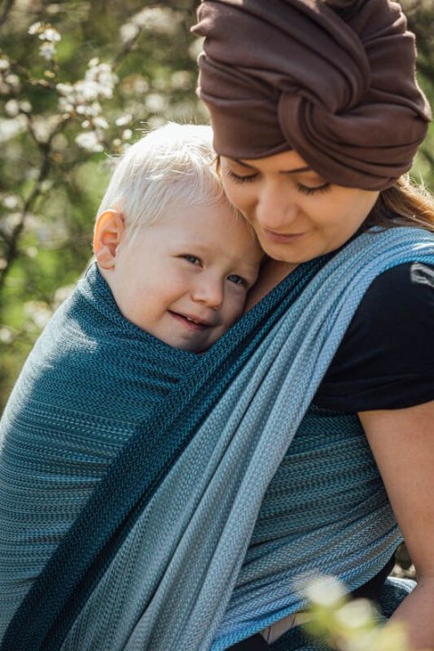 Chusta do noszenia dzieci, tkana splotem jodełkowym, bawełna - MAŁA JODEŁKA OMBRE BEBOP - rozmiar L