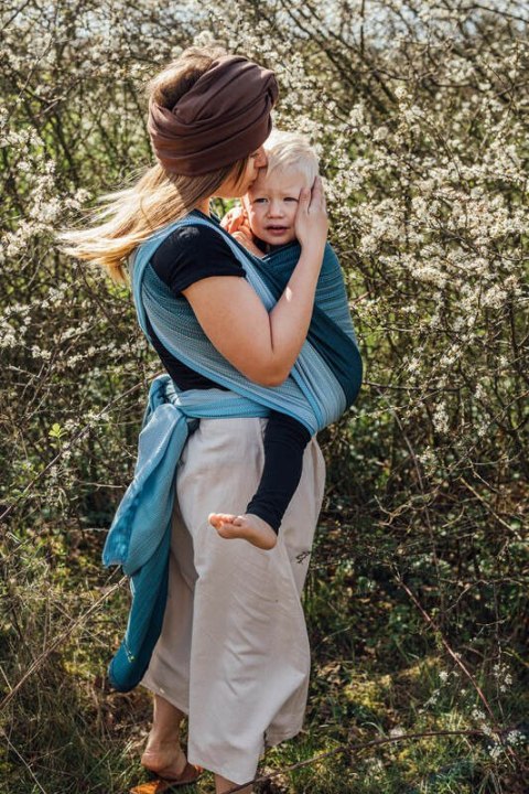 Chusta do noszenia dzieci, tkana splotem jodełkowym, bawełna - MAŁA JODEŁKA OMBRE BEBOP - rozmiar L