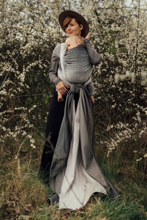 Chusta do noszenia dzieci, tkana splotem jodełkowym, bawełna - MAŁA JODEŁKA OMBRE RAGTIME - rozmiar L