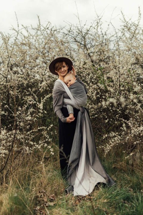 Chusta do noszenia dzieci, tkana splotem jodełkowym, bawełna - MAŁA JODEŁKA OMBRE RAGTIME - rozmiar L