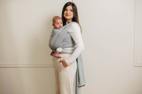 Chusta do noszenia dzieci, tkana splotem jodełkowym, bawełna - MAŁA JODEŁKA SZARA - rozmiar M