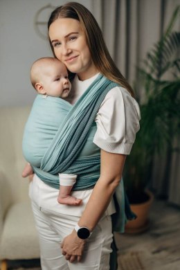 Moja pierwsza chusta do noszenia dzieci, tkana splotem jodełkowym, bawełna - MAŁA JODEŁKA BABY MINT - rozmiar M (drugi gatunek)