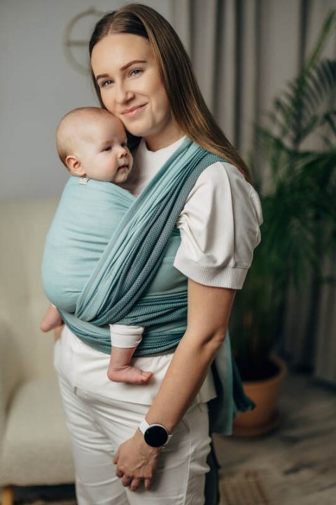 Moja pierwsza chusta do noszenia dzieci, tkana splotem jodełkowym, bawełna - MAŁA JODEŁKA BABY MINT - rozmiar M (drugi gatunek)