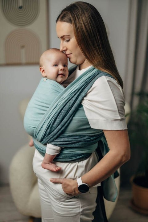 Moja pierwsza chusta do noszenia dzieci, tkana splotem jodełkowym, bawełna - MAŁA JODEŁKA BABY MINT - rozmiar M (drugi gatunek)