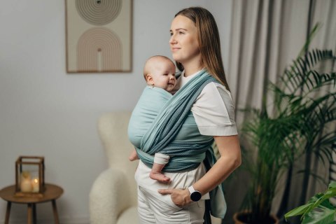 Moja pierwsza chusta do noszenia dzieci, tkana splotem jodełkowym, bawełna - MAŁA JODEŁKA BABY MINT - rozmiar M (drugi gatunek)