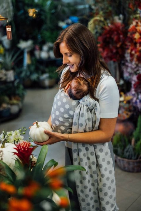 Żakardowa chusta do noszenia dzieci, 100% bawełna - POLKA DOTS - PLOP - rozmiar L