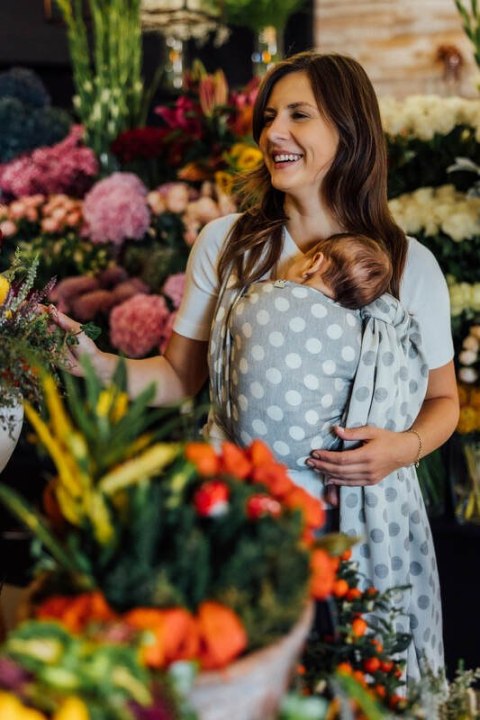 Żakardowa chusta do noszenia dzieci, 100% bawełna - POLKA DOTS - PLOP - rozmiar L