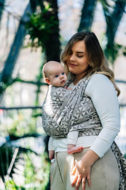 Żakardowa chusta do noszenia dzieci, 55% bawełna, 45% TENCEL™ Lyocell - HEXAFLOWERS - MIRROR - rozmiar XS