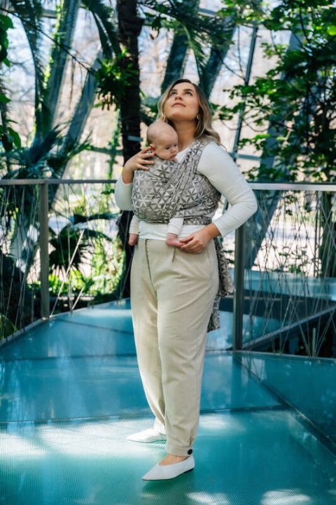 Żakardowa chusta do noszenia dzieci, 55% bawełna, 45% TENCEL™ Lyocell - HEXAFLOWERS - MIRROR - rozmiar XS