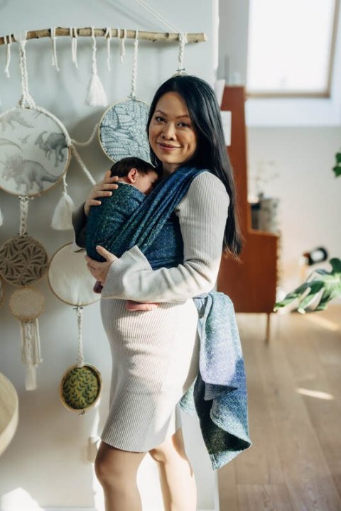 Żakardowa chusta do noszenia dzieci, 62% Bawełna 38% Jedwab Tussah - LITTLE LOVE - NEO- rozmiar S