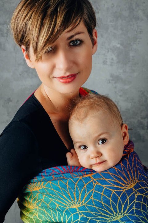 Żakardowa chusta do noszenia dzieci, bawełna - TĘCZOWY LOTOS - rozmiar L