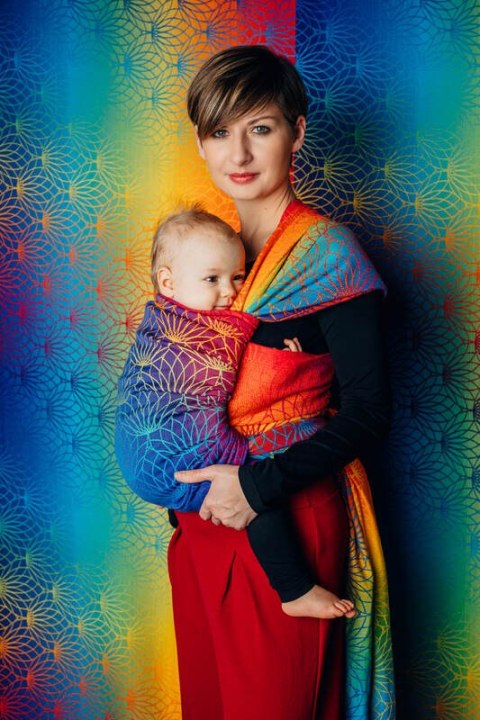 Żakardowa chusta do noszenia dzieci, bawełna - TĘCZOWY LOTOS - rozmiar L