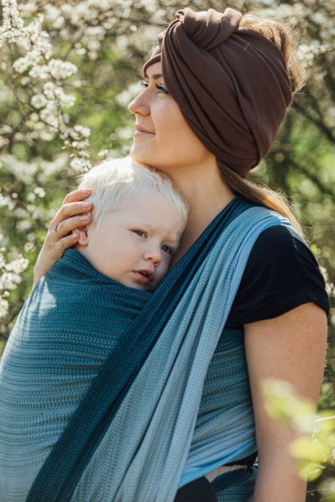 Chusta do noszenia dzieci, tkana splotem jodełkowym, bawełna - MAŁA JODEŁKA OMBRE BEBOP - rozmiar M