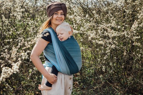 Chusta do noszenia dzieci, tkana splotem jodełkowym, bawełna - MAŁA JODEŁKA OMBRE BEBOP - rozmiar M