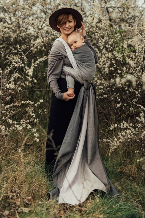 Chusta do noszenia dzieci, tkana splotem jodełkowym, bawełna - MAŁA JODEŁKA OMBRE RAGTIME - rozmiar M