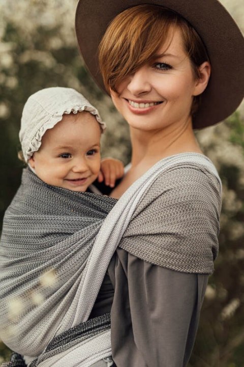 Chusta do noszenia dzieci, tkana splotem jodełkowym, bawełna - MAŁA JODEŁKA OMBRE RAGTIME - rozmiar S