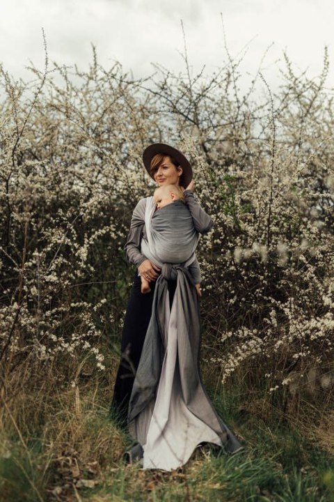 Chusta do noszenia dzieci, tkana splotem jodełkowym, bawełna - MAŁA JODEŁKA OMBRE RAGTIME - rozmiar S