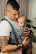 Chusta do noszenia dzieci, tkana splotem jodełkowym, bawełna - MAŁA JODEŁKA OMBRE SZARY - rozmiar S