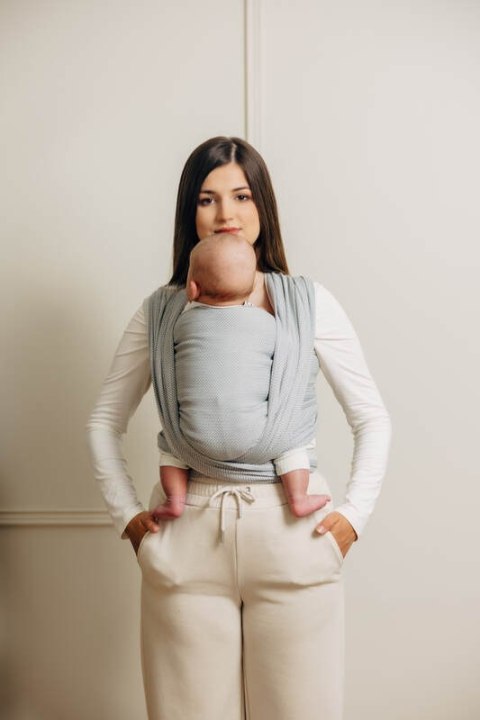 Chusta do noszenia dzieci, tkana splotem jodełkowym, bawełna - MAŁA JODEŁKA SZARA - rozmiar S