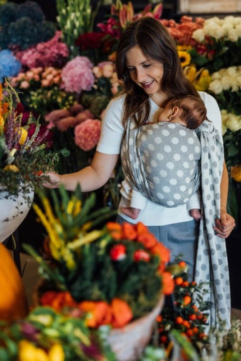 Żakardowa chusta do noszenia dzieci, 100% bawełna - POLKA DOTS - PLOP - rozmiar M