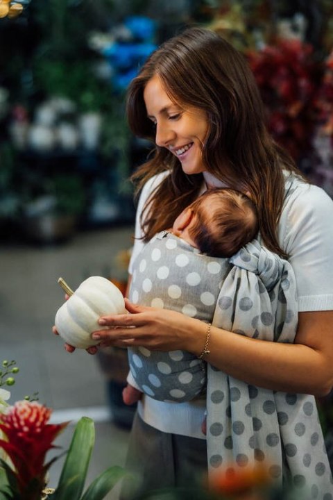 Żakardowa chusta do noszenia dzieci, 100% bawełna - POLKA DOTS - PLOP - rozmiar S