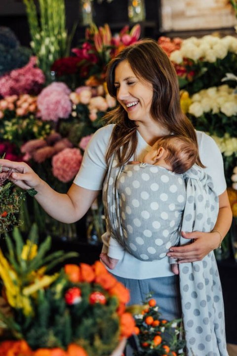Żakardowa chusta do noszenia dzieci, 100% bawełna - POLKA DOTS - PLOP - rozmiar S