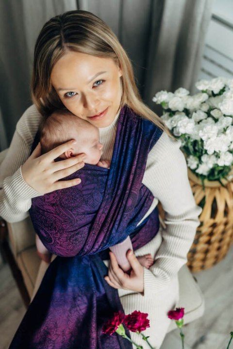 Żakardowa chusta do noszenia dzieci, bawełna - DZIKIE WINO - BOUQUET - rozmiar M
