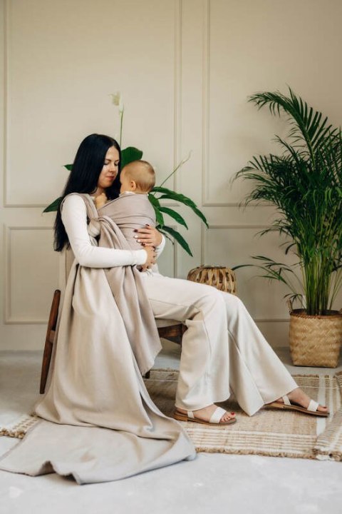 Chusta do noszenia dzieci, tkana splotem jodełkowym, bawełna - MAŁA JODEŁKA ALMOND - rozmiar XL