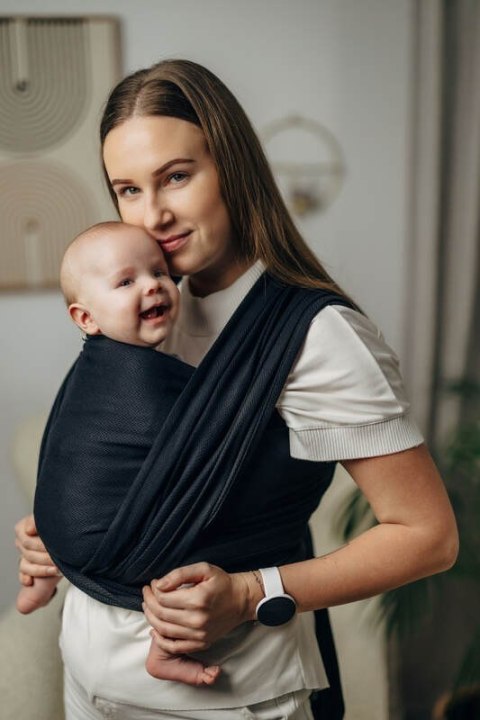 Chusta do noszenia dzieci, tkana splotem jodełkowym, bawełna - MAŁA JODEŁKA CZARNY HEBAN - rozmiar XL