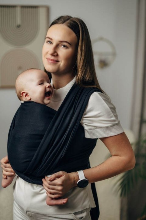 Chusta do noszenia dzieci, tkana splotem jodełkowym, bawełna - MAŁA JODEŁKA CZARNY HEBAN - rozmiar XL