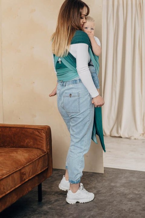 Chusta do noszenia dzieci, tkana splotem jodełkowym, bawełna - MAŁA JODEŁKA OMBRE ZIELEŃ - rozmiar XL