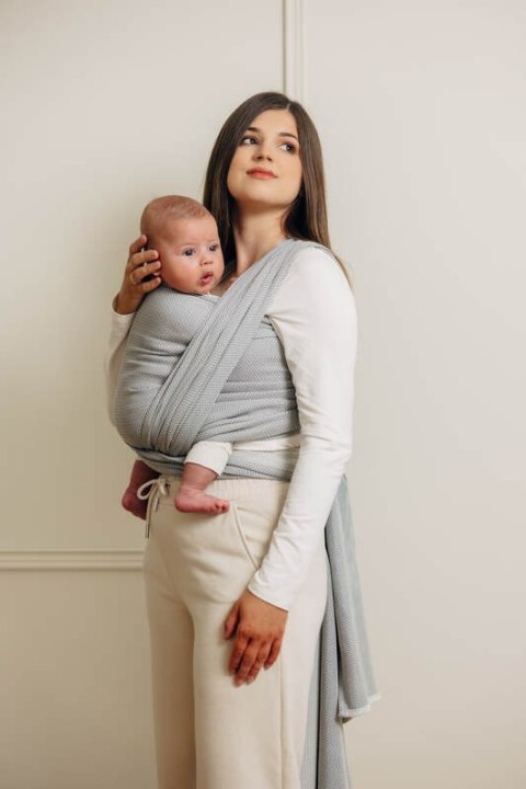 Chusta do noszenia dzieci, tkana splotem jodełkowym, bawełna - MAŁA JODEŁKA SZARA - rozmiar XL