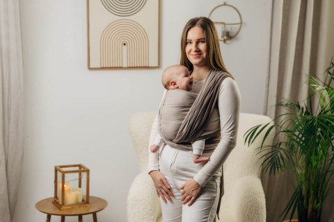 Moja pierwsza chusta do noszenia dzieci, tkana splotem jodełkowym, bawełna - MAŁA JODEŁKA BABY CAFFE LATTE - rozmiar XS