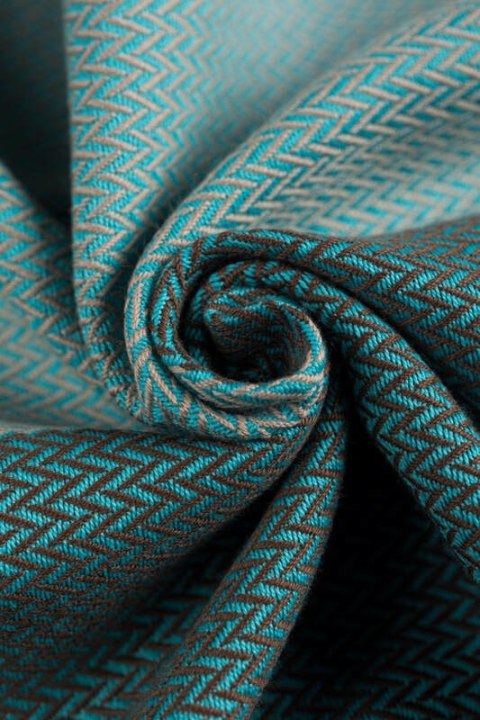 Moja pierwsza chusta do noszenia dzieci, tkana splotem jodełkowym, bawełna - MAŁA JODEŁKA BABY MINT - rozmiar XS