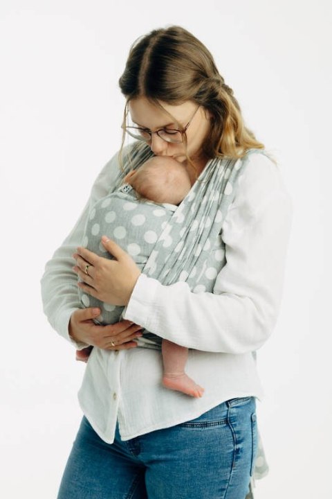 Żakardowa chusta do noszenia dzieci, 100% bawełna - POLKA DOTS - PLOP - rozmiar XS