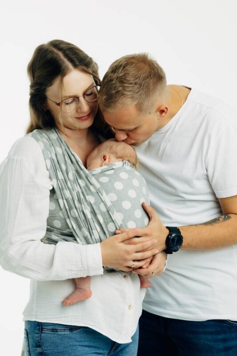 Żakardowa chusta do noszenia dzieci, 100% bawełna - POLKA DOTS - PLOP - rozmiar XS