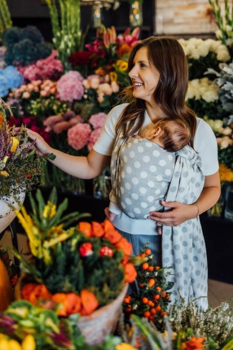 Żakardowa chusta do noszenia dzieci, 100% bawełna - POLKA DOTS - PLOP - rozmiar XS