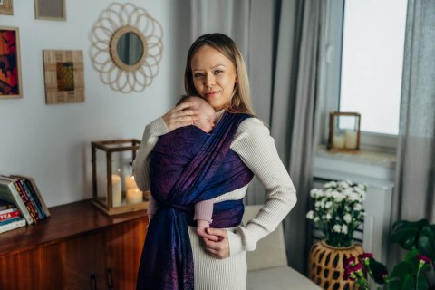 Żakardowa chusta do noszenia dzieci, bawełna - DZIKIE WINO - BOUQUET - rozmiar S