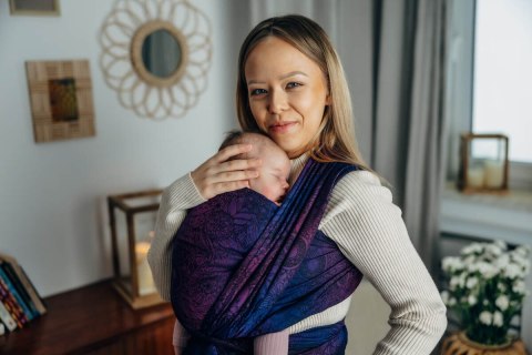 Żakardowa chusta do noszenia dzieci, bawełna - DZIKIE WINO - BOUQUET - rozmiar S