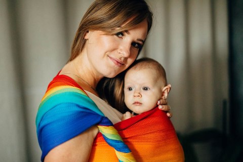 Żakardowa chusta do noszenia dzieci, bawełna - TĘCZOWE DZIECKO - rozmiar XS
