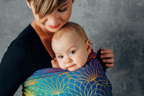 Żakardowa chusta do noszenia dzieci, bawełna - TĘCZOWY LOTOS - rozmiar XL