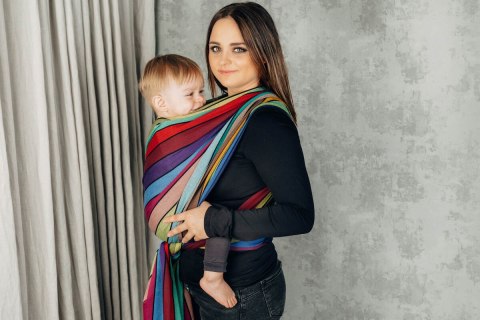 Chusta do noszenia dzieci, tkana splotem skośno-krzyżowym (100% bawełna) - KARUZELA BARW - rozmiar L