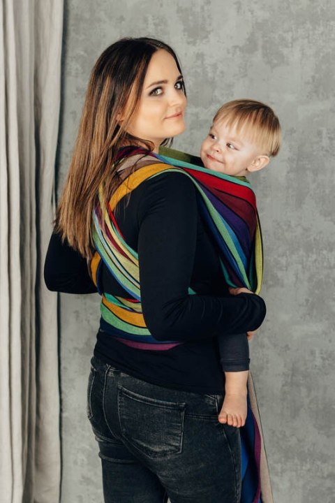 Chusta do noszenia dzieci, tkana splotem skośno-krzyżowym (100% bawełna) - KARUZELA BARW - rozmiar L