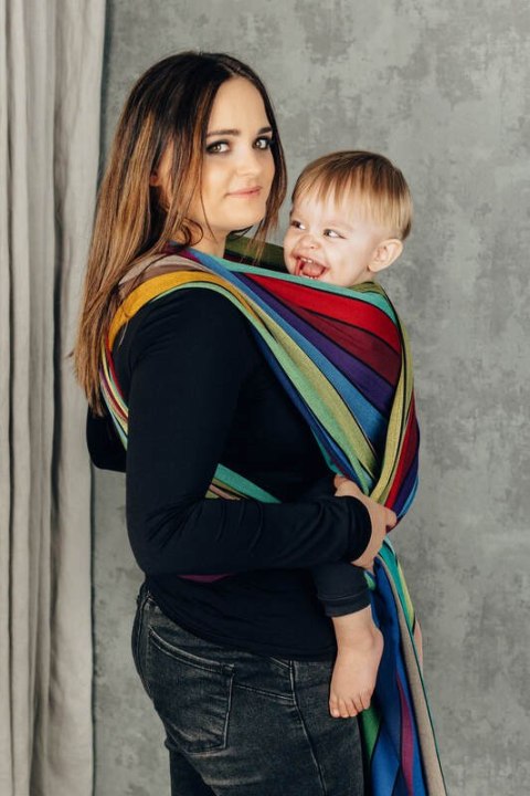 Chusta do noszenia dzieci, tkana splotem skośno-krzyżowym (100% bawełna) - KARUZELA BARW - rozmiar S