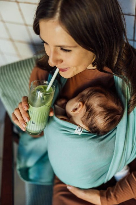 Chusta do noszenia dzieci, tkana splotem skośno-krzyżowym (100% bawełna) - MATCHA - rozmiar XL