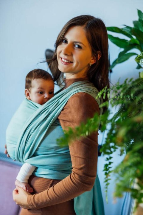 Chusta do noszenia dzieci, tkana splotem skośno-krzyżowym (100% bawełna) - MATCHA - rozmiar M