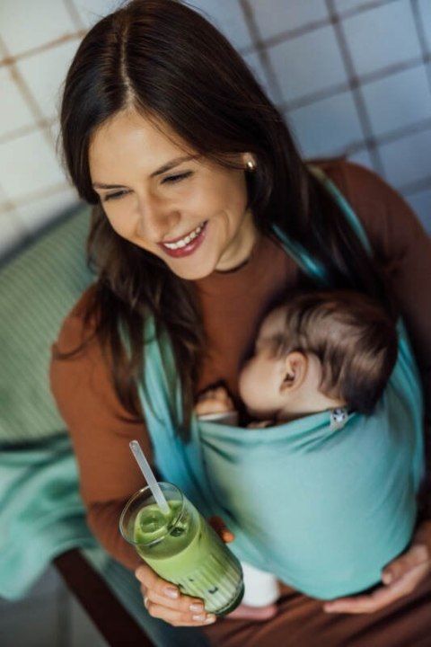 Chusta do noszenia dzieci, tkana splotem skośno-krzyżowym (100% bawełna) - MATCHA - rozmiar M