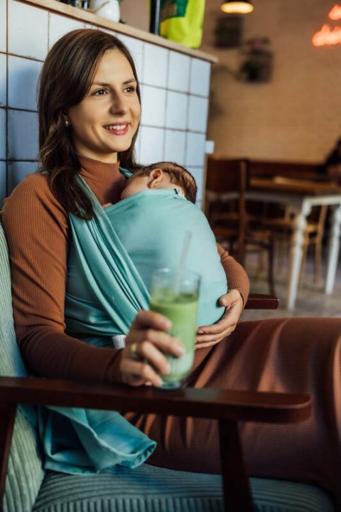 Chusta do noszenia dzieci, tkana splotem skośno-krzyżowym (100% bawełna) - MATCHA - rozmiar S