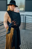 Żakardowa chusta do noszenia dzieci, 59% bawełna, 41% wełna merino - PAWI OGON - PITCH BLACK - rozmiar L