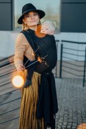 Żakardowa chusta do noszenia dzieci, 59% bawełna, 41% wełna merino - PAWI OGON - PITCH BLACK - rozmiar L
